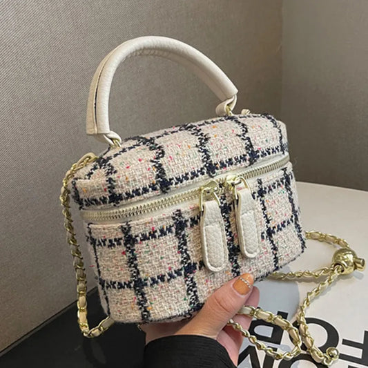 Ivory Tweed Plaid Purse