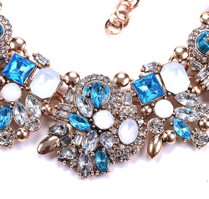 Beautiful Blue & White Rhinestone Diamante Choker Necklace