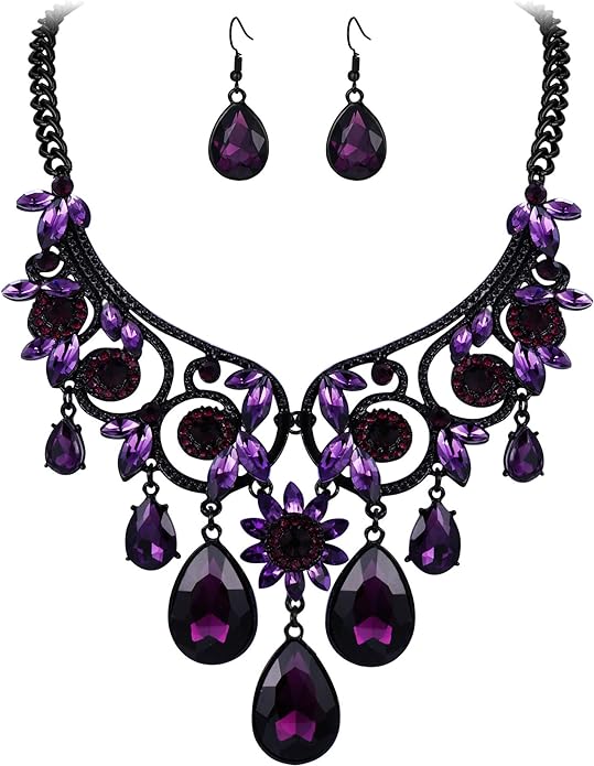 Hauntingly Beautiful Purple Gothic Romance Necklace & Earrings Set