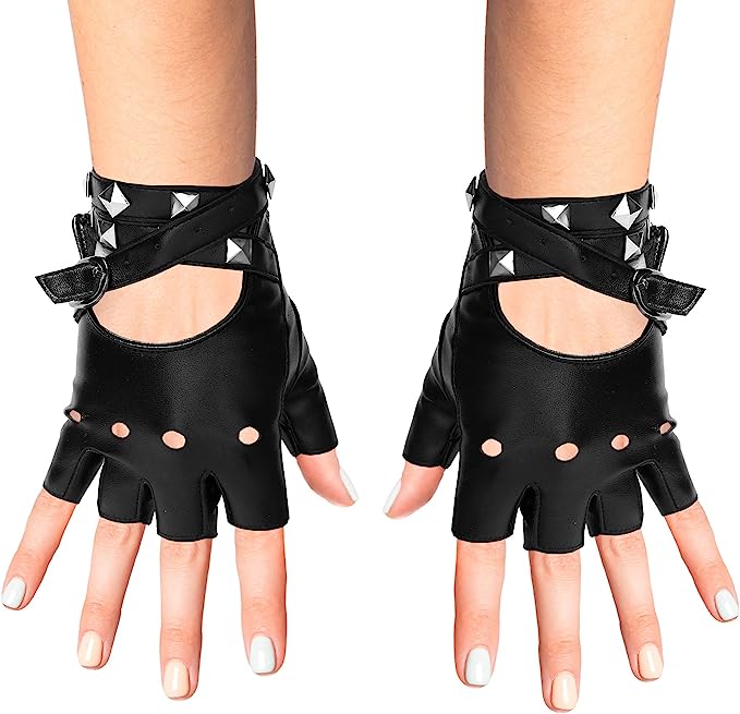 Goth Black Vegan Leather Fingerless Gloves