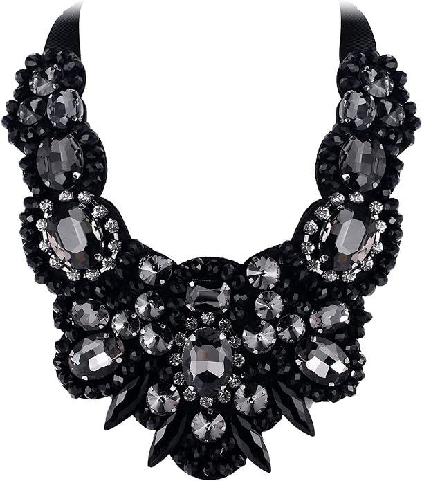 Gothic Romance Black Smoke Bejeweled Collar Necklace