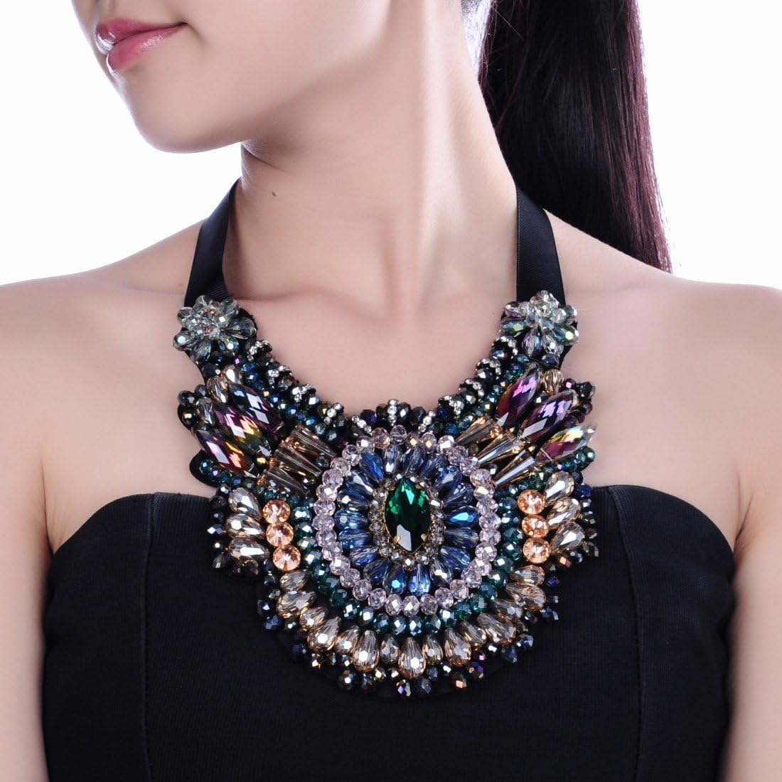 Gothic Romance AB Multicolor Bejeweled Collar Necklace