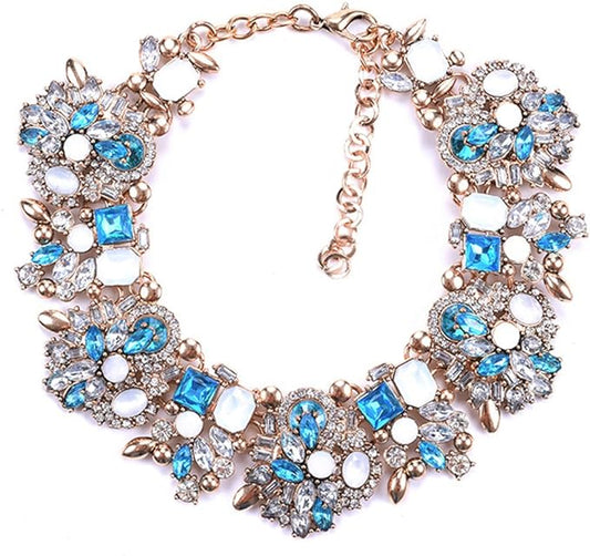 Beautiful Blue & White Rhinestone Diamante Choker Necklace