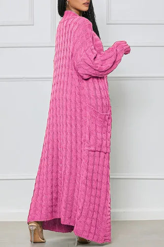 Cozy Pink Cable Knit Maxi Sweater