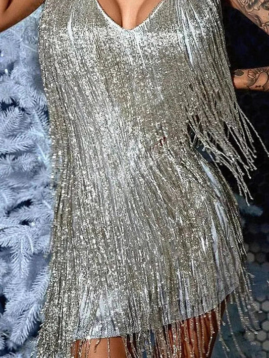 Sexy Silver Fringe Party Dress