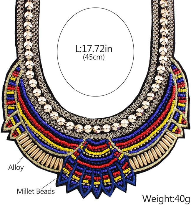 Exotic Tribal Blue Red & Gold Collar Necklace