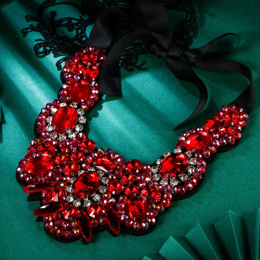 Gothic Romance Red & Black Bejeweled Collar Necklace