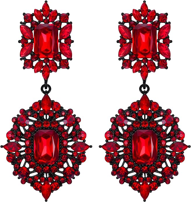 Elegant Vintage Inspired Red Gem Stone Reign Medieval Style Earrings