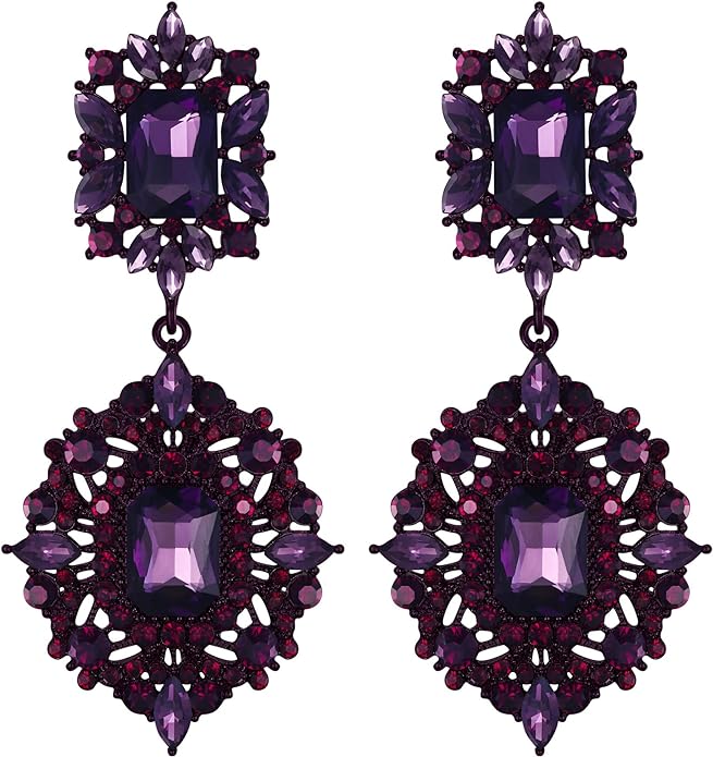 Elegant Vintage Inspired Purple Gem Stone Reign Medieval Style Earrings