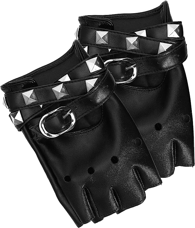 Goth Black Vegan Leather Fingerless Gloves