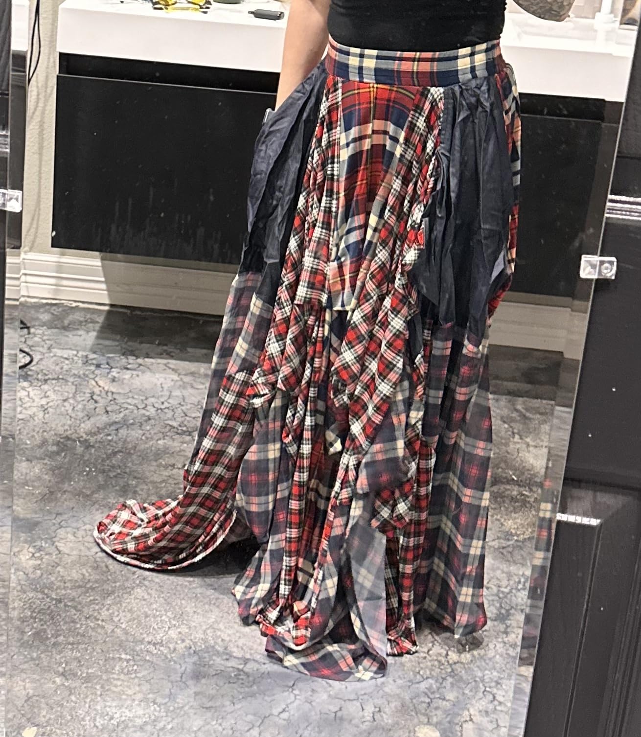 Romantic Boho Blue & Red Plaid Asymmetrical Tov The Damsel`s Maxi Skirt