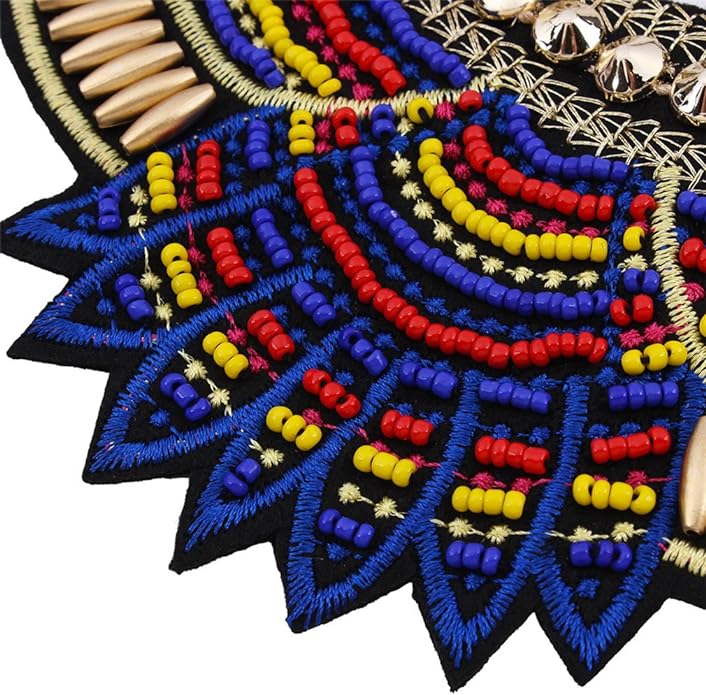 Exotic Tribal Blue Red & Gold Collar Necklace