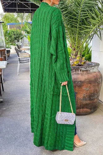 Cozy Green Cable Knit Maxi Sweater