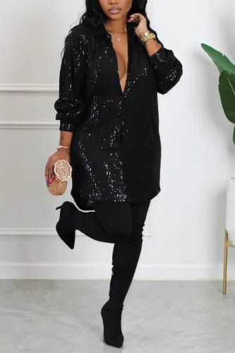 Green Sequin Shirt Dress