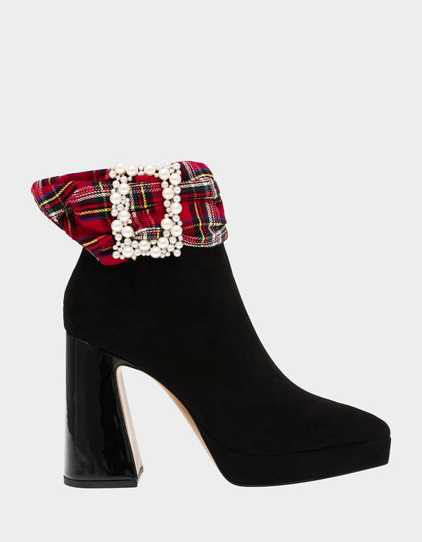 Betsey Johnson Black & Red Stewart Plaid  Ankle Booties