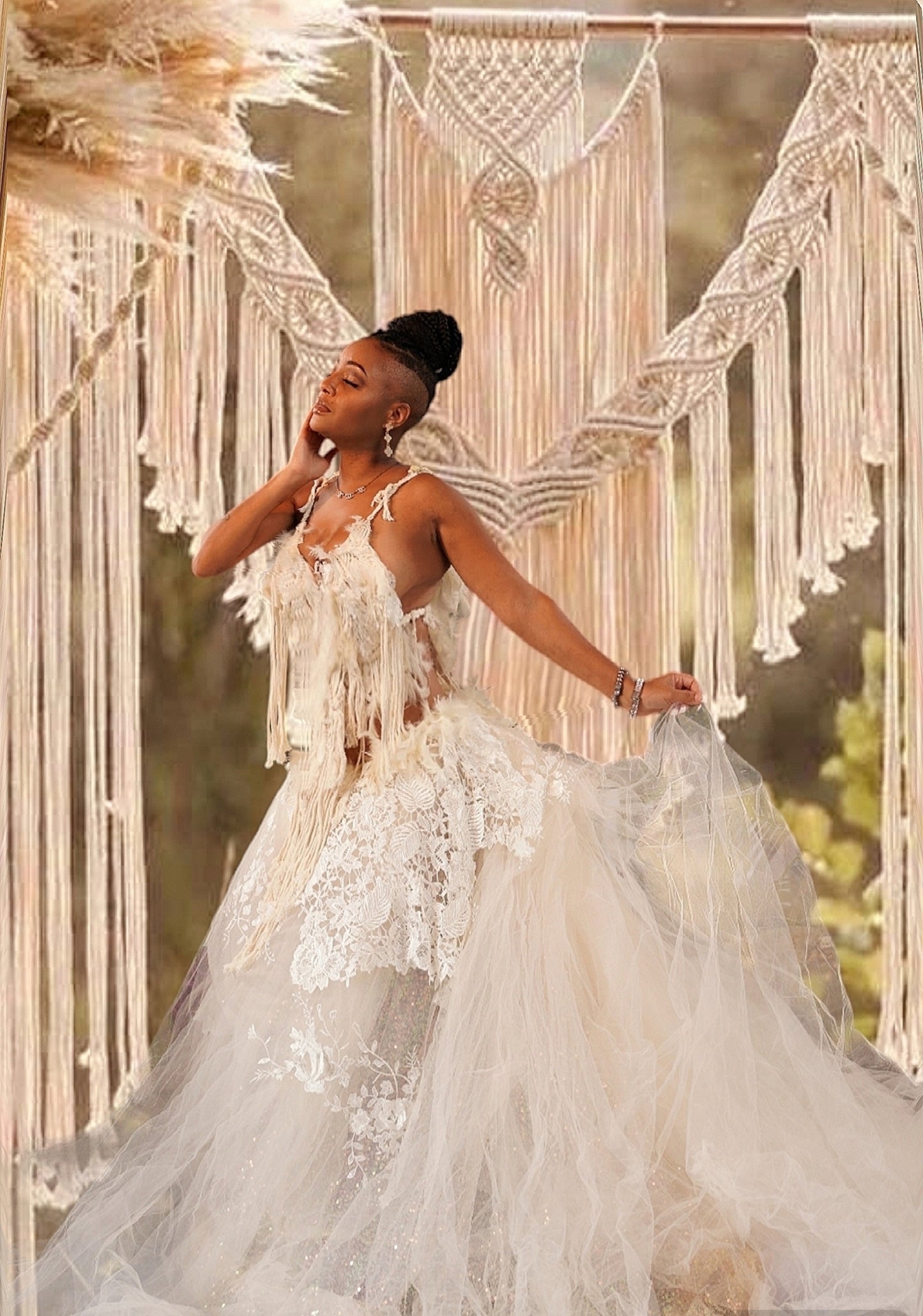 "JASMINE ALYSHA" Ivory Macrame, Tulle & Lace Wedding Ballgown Set