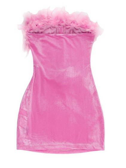 Sexy Pink Velvet Feather Corset Mini Dress