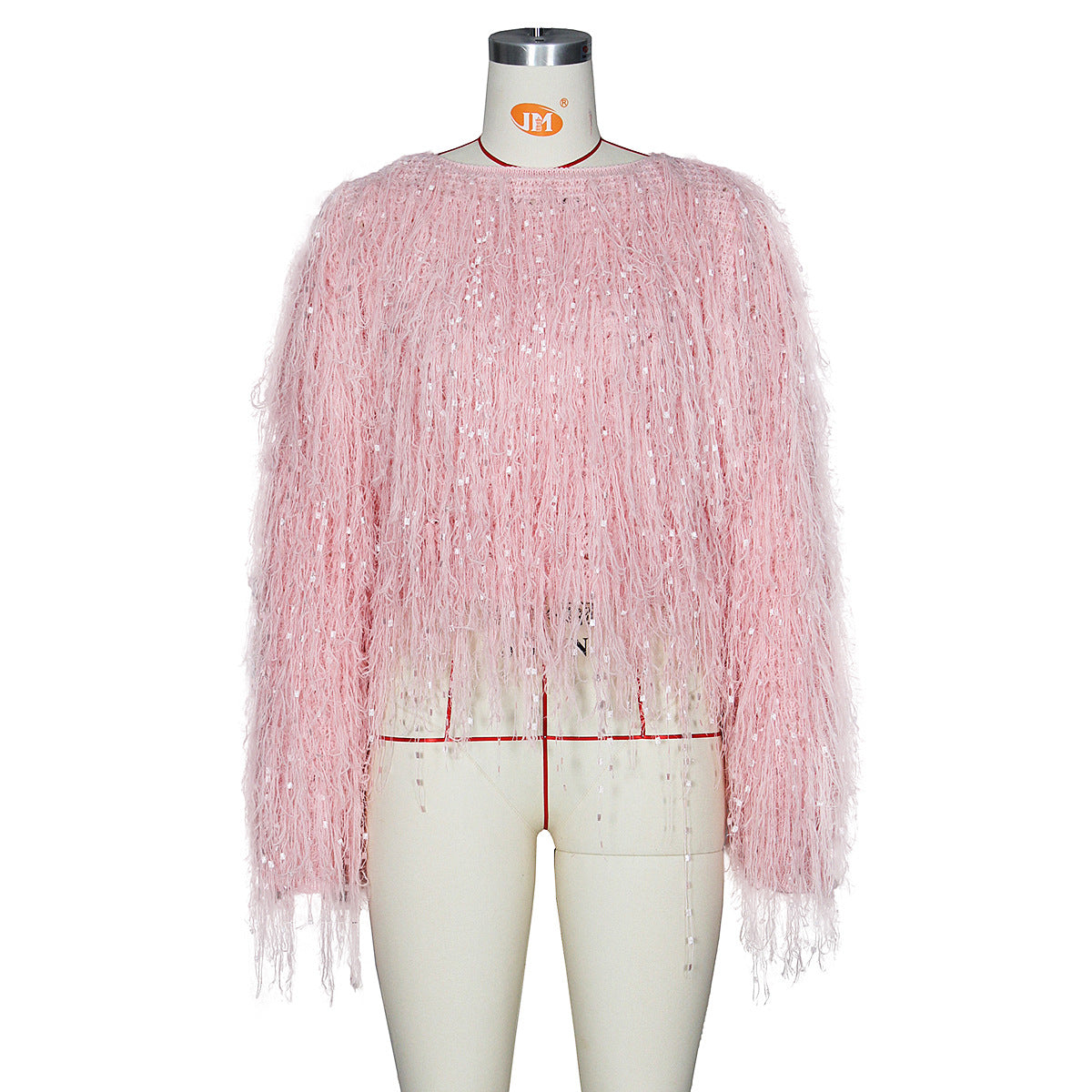 Cozy Pink Oversized Shaggy Sequined Sweater