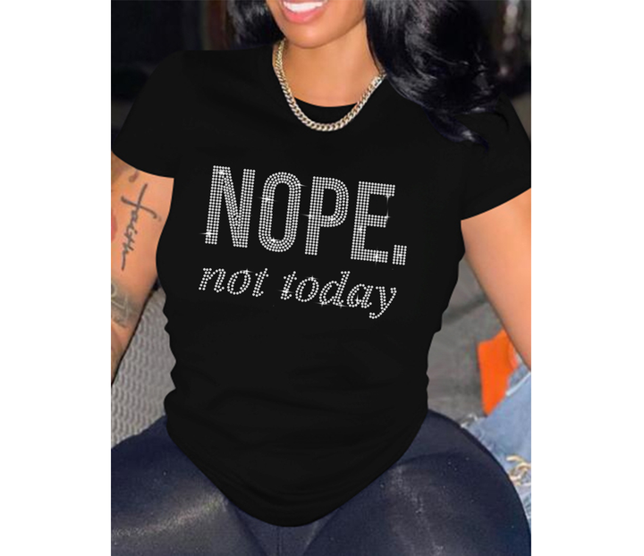 NOPE...not today Red Rhinestone Tee Shirt Top