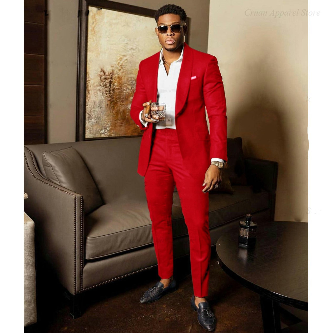 Red Men's 2 Piece Suit (Jacket & Pants)