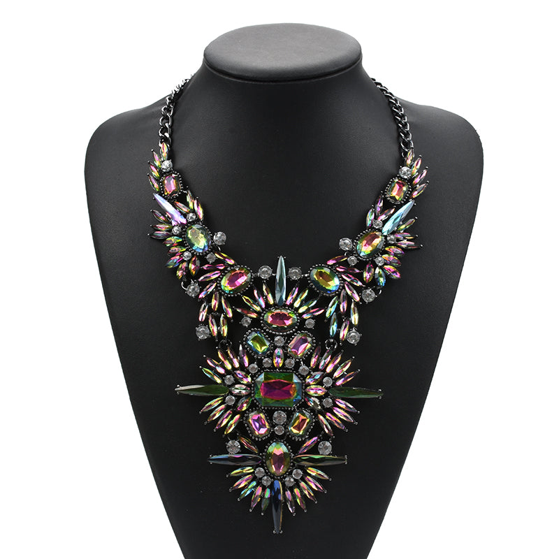 Bohemian Goddess Dark AB Rhinestone Tribal Necklace