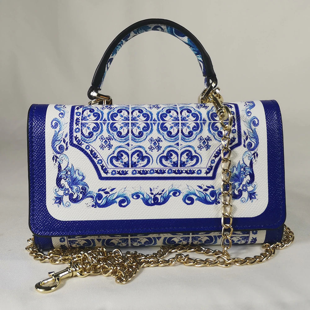 Beautiful Grecian Blue & White Porcelain Print Purse