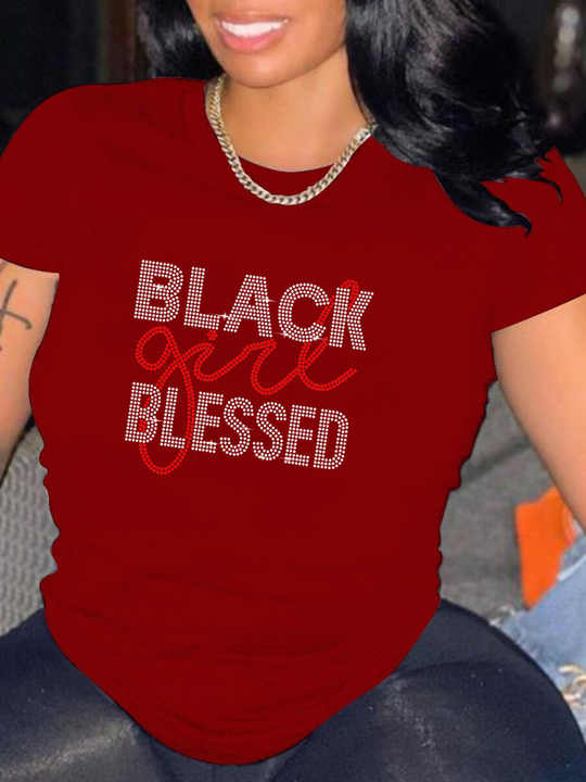 Beautiful Red BLACK GIRL BLESSED Tee Shirt Top