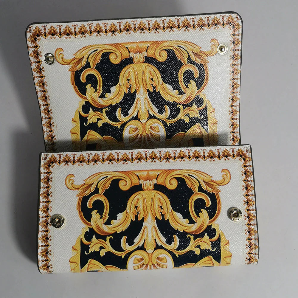 Beautiful Gold Black & White Italian Print Purse