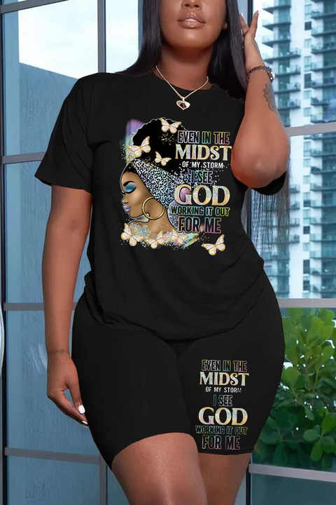 Black IN THE MIDST OF GOD Top & Shorts Set