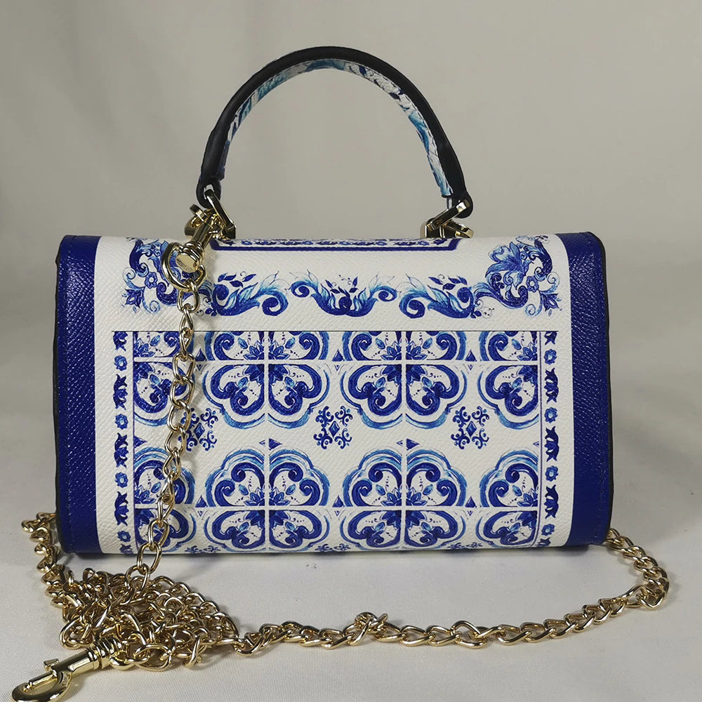 Beautiful Grecian Blue & White Porcelain Print Purse