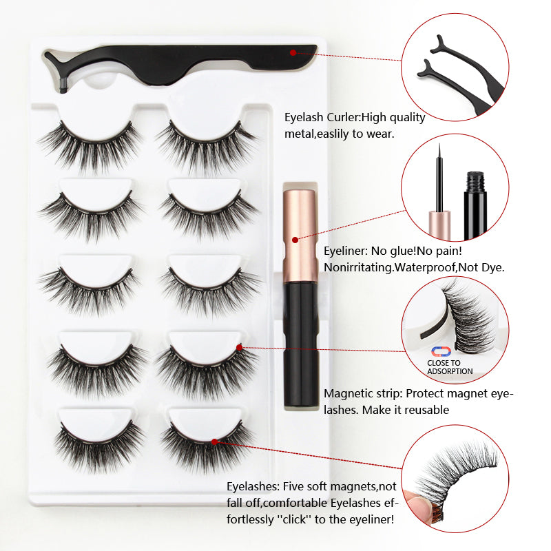 Sexy Magnetic Eyelashes & Eyeliner Set (5 Pairs)