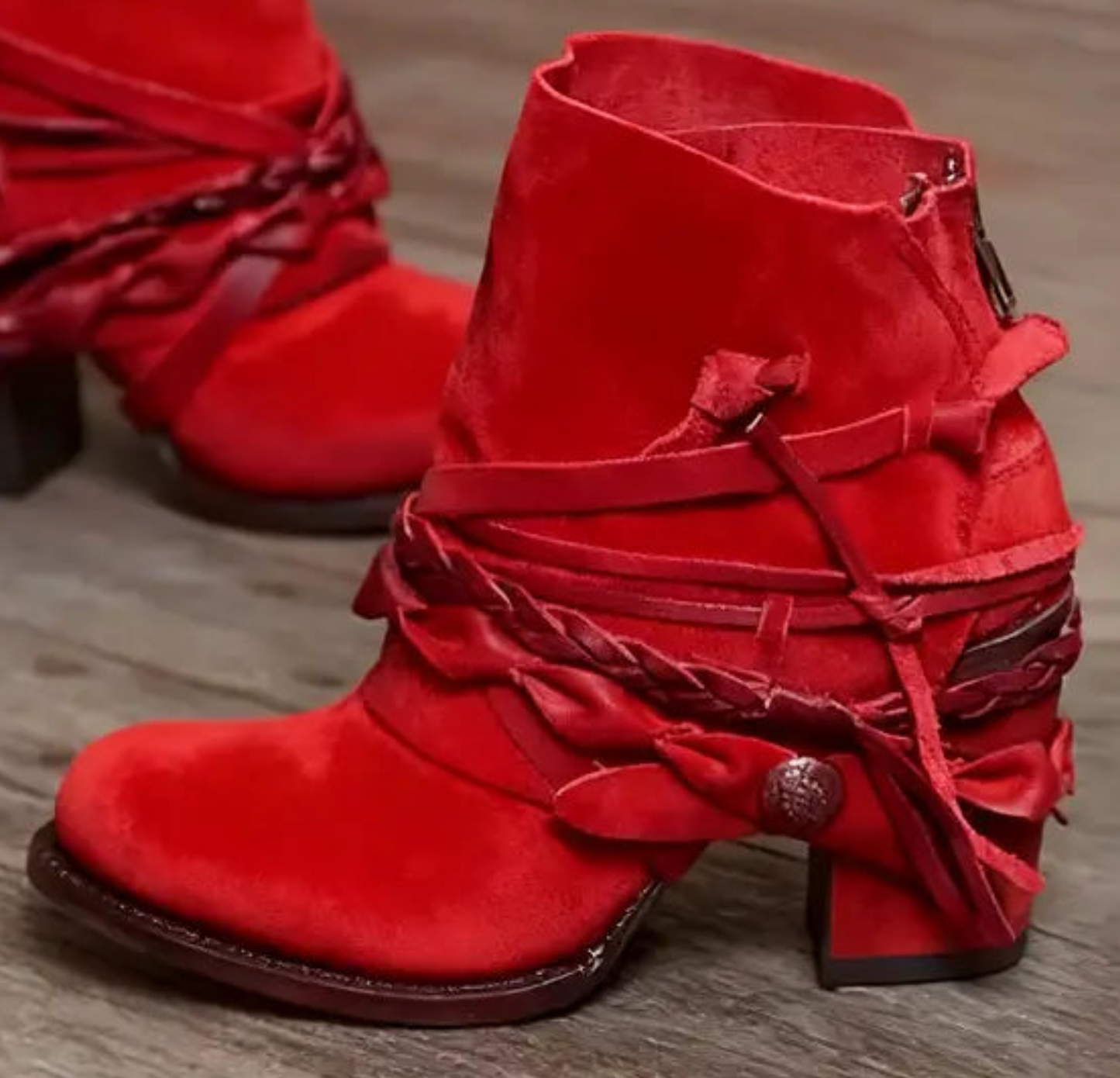 Chic Red Boho Festival Rustic Western Ankle Booties