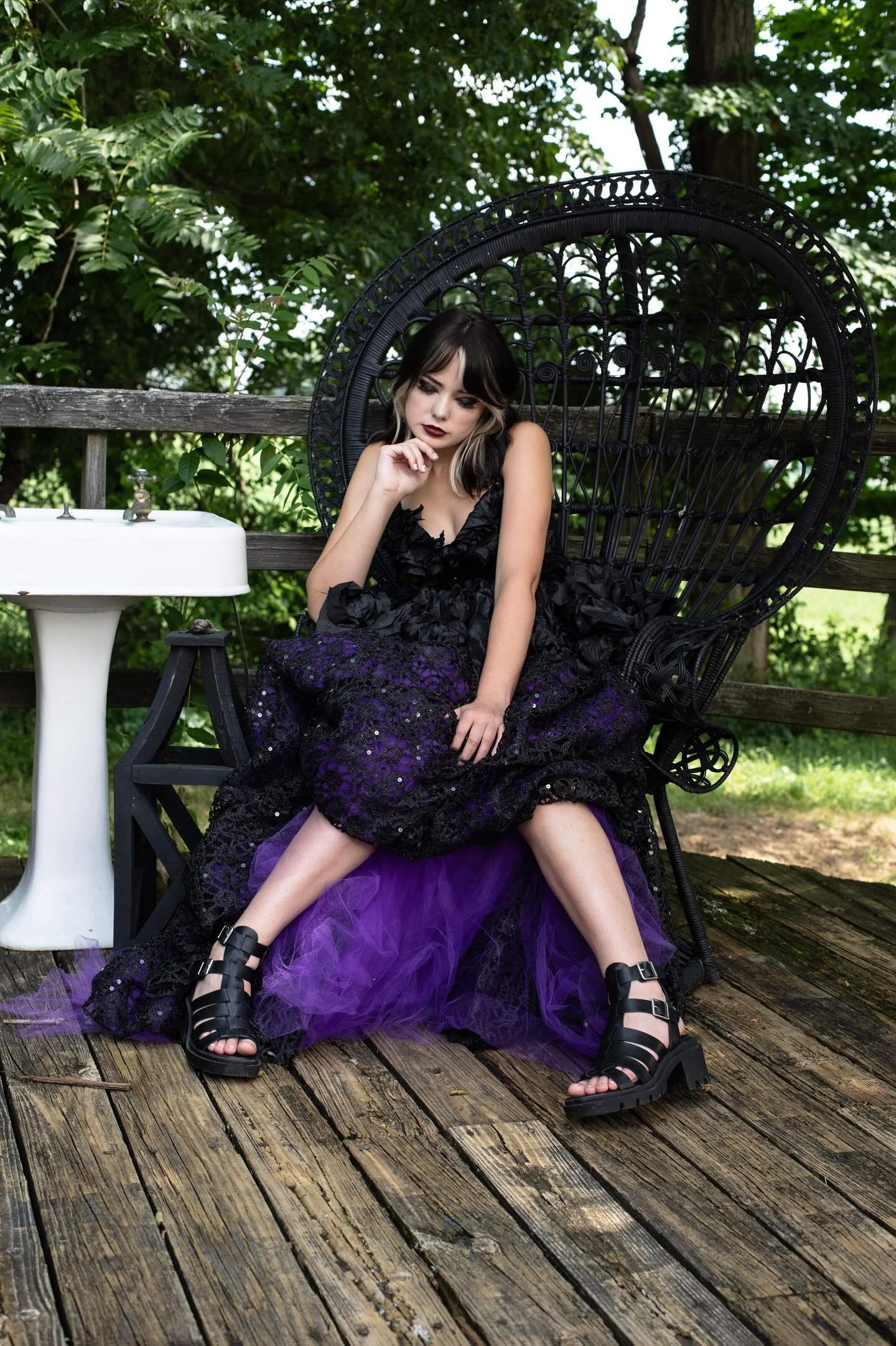 "LADY PAULSEN" Custom Order Gothic Romance Black & Purple Rosette Wedding Ballgown Set
