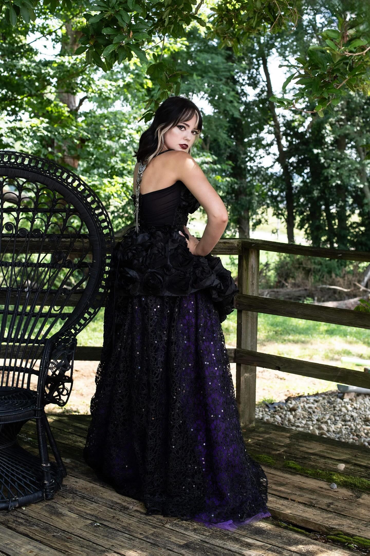 "LADY PAULSEN" Custom Order Gothic Romance Black & Purple Rosette Wedding Ballgown Set