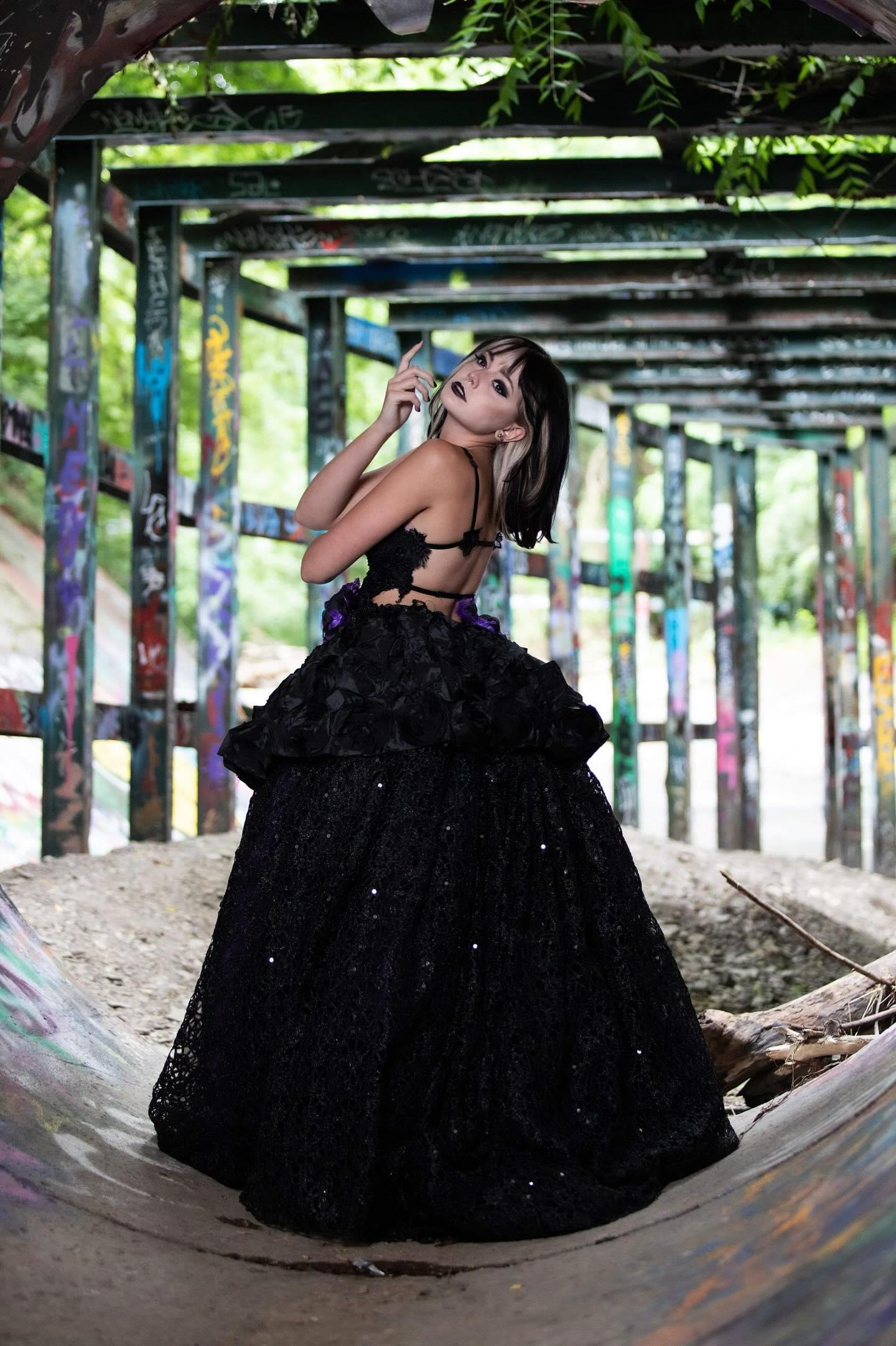 "DUCHESS PAULSEN" Custom Order Gothic Romance Black Lace, Tulle & Rosette Wedding Ballgown Set