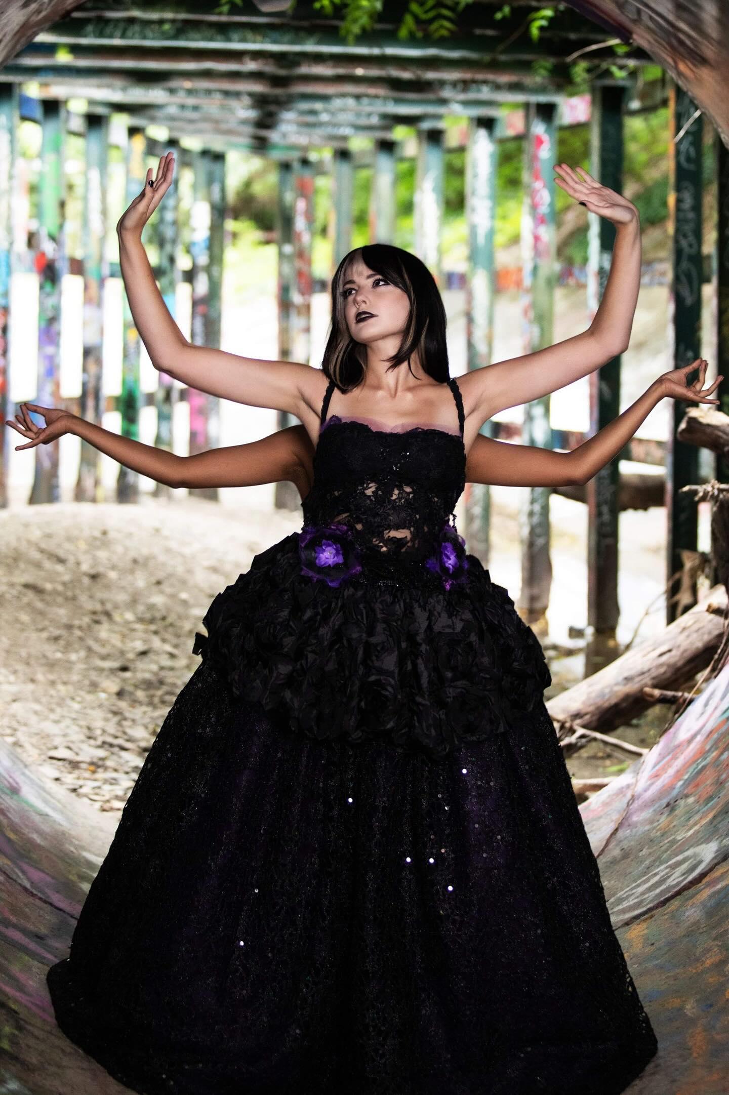 "DUCHESS PAULSEN" Custom Order Gothic Romance Black Lace, Tulle & Rosette Wedding Ballgown Set