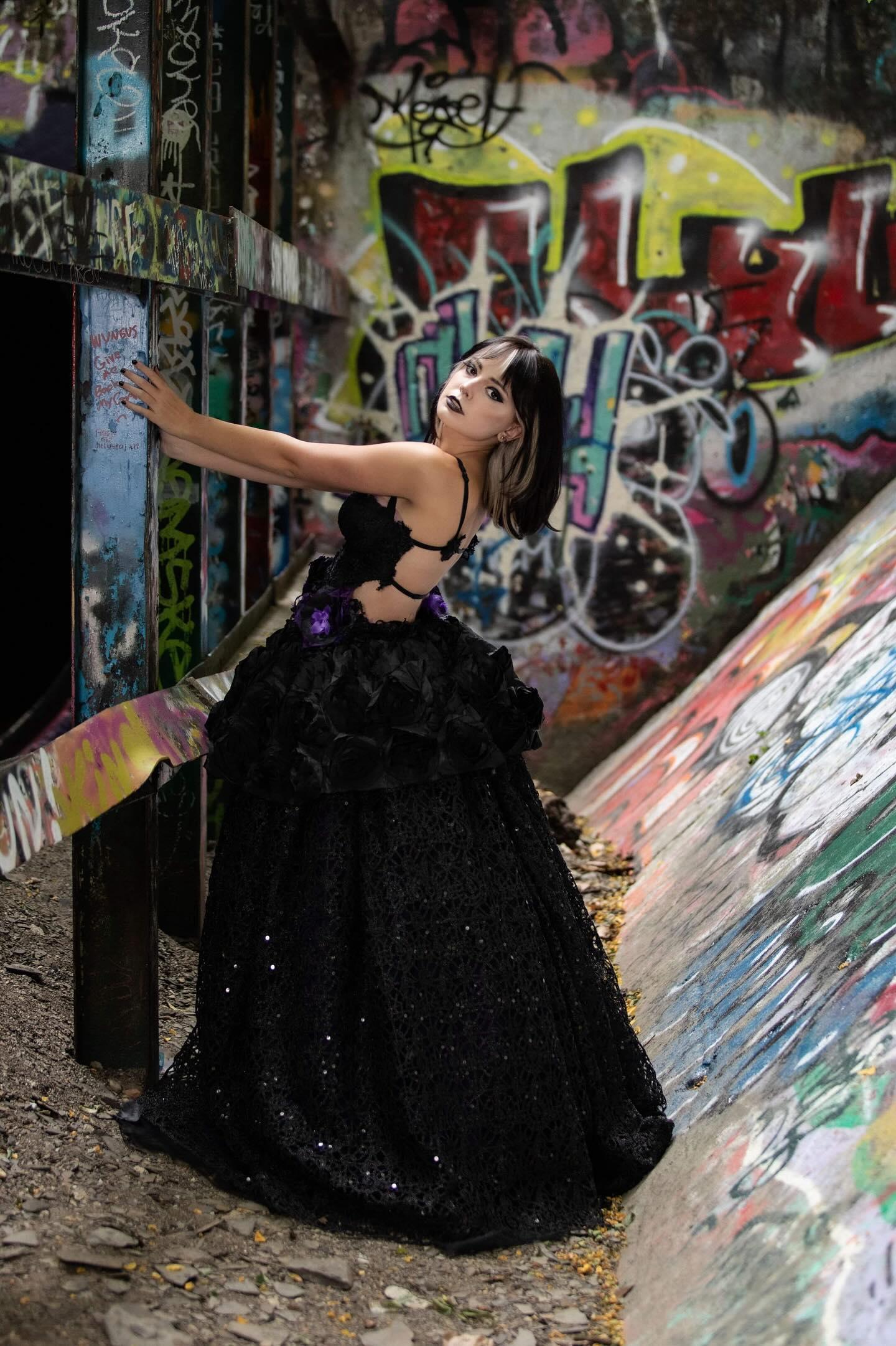 "DUCHESS PAULSEN" Custom Order Gothic Romance Black Lace, Tulle & Rosette Wedding Ballgown Set