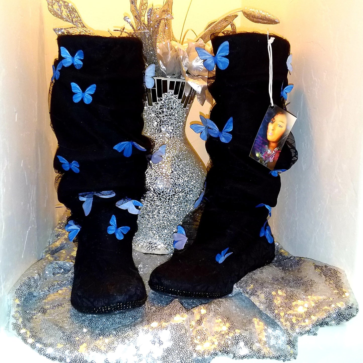 "BRANWYN" GOTHIC ROMANCE Black Rainbow Butterfly Boots