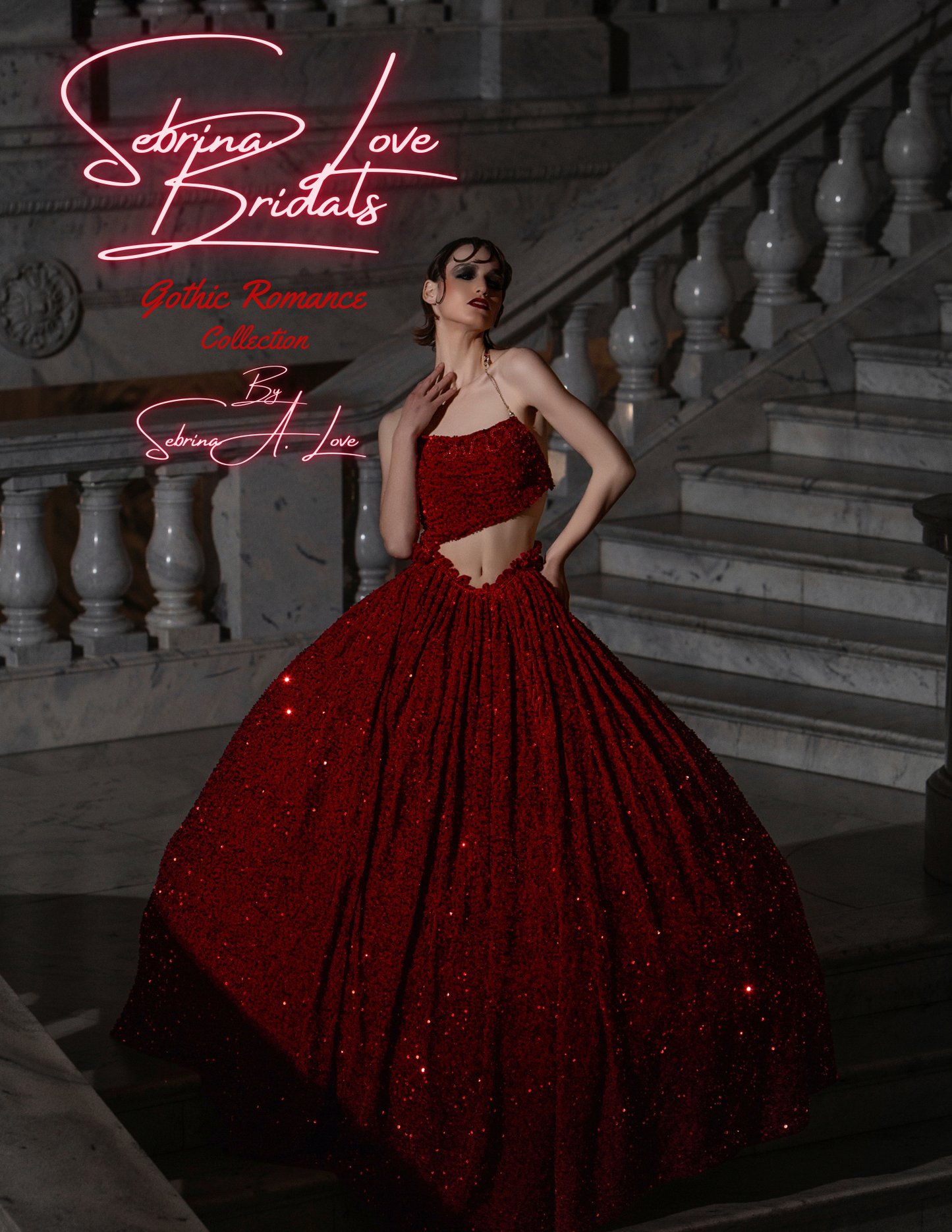 The "AYLA" Red Sequin Velvet Wedding Ballgown Set
