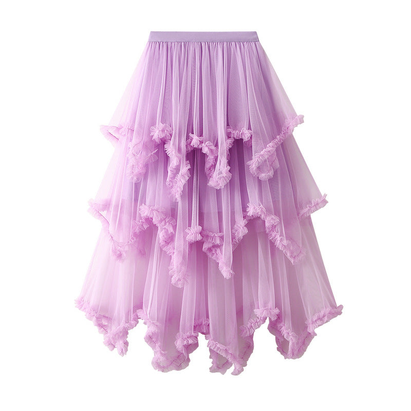 Baby Pink Aysmmetrical Hem Tulle Skirt