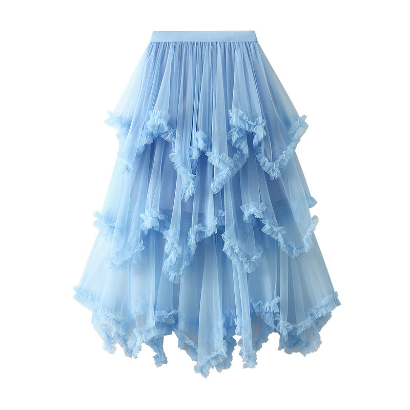 Baby Pink Aysmmetrical Hem Tulle Skirt