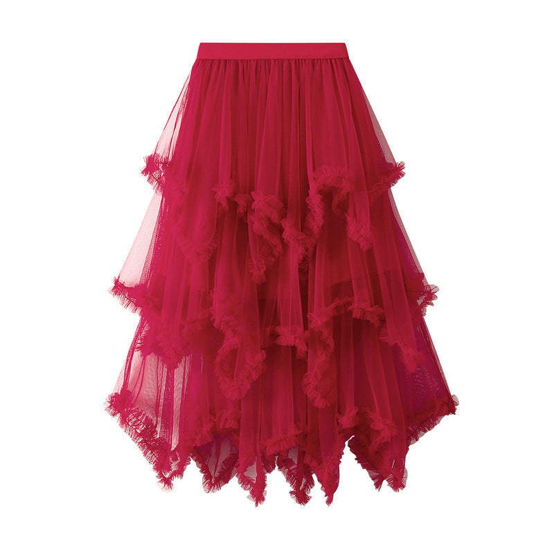 Baby Pink Aysmmetrical Hem Tulle Skirt