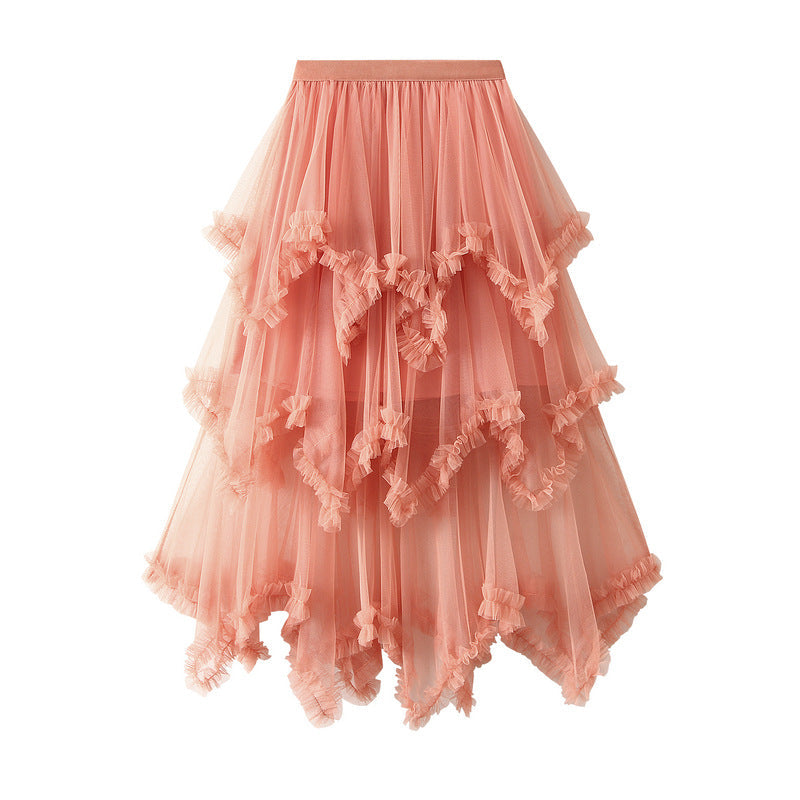 Baby Pink Aysmmetrical Hem Tulle Skirt