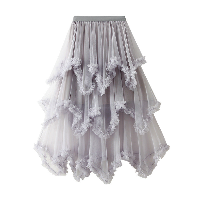 Baby Pink Aysmmetrical Hem Tulle Skirt