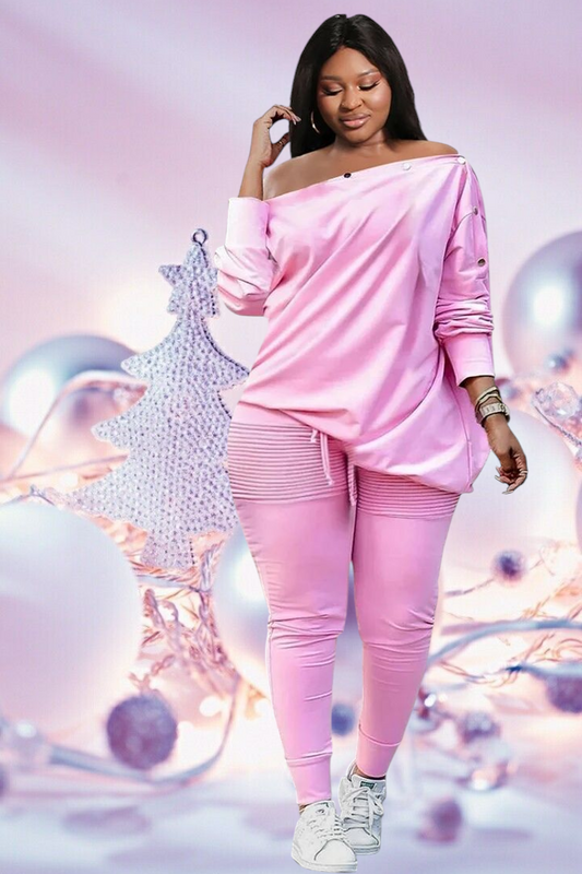 Pink Plus Off The Shoulder 2 Piece Tunic & Leggings Set