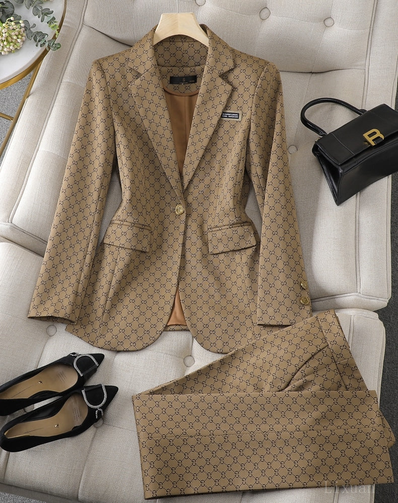 Beautiful Taupe Letter Print 2pc Pant Suit