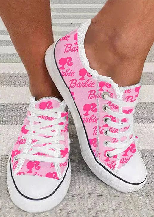 Trendy Pink Doll Logo Sneakers