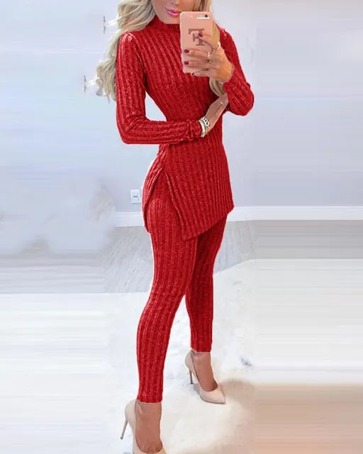 Festive Red 2 Piece Fitted Tunic & Leggings Set