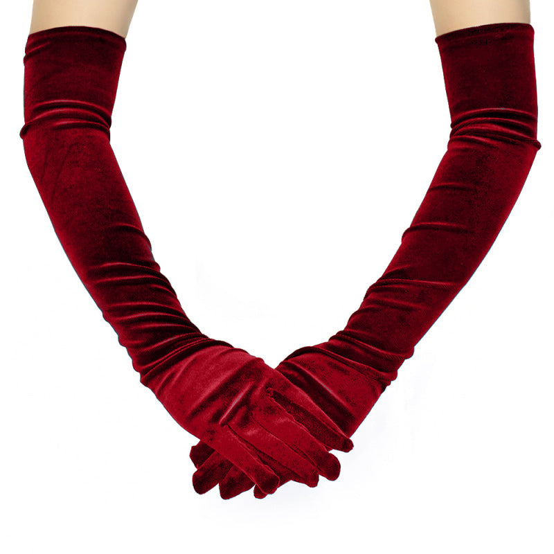 Elegant Merlot Stretch Velvet Opera Gloves