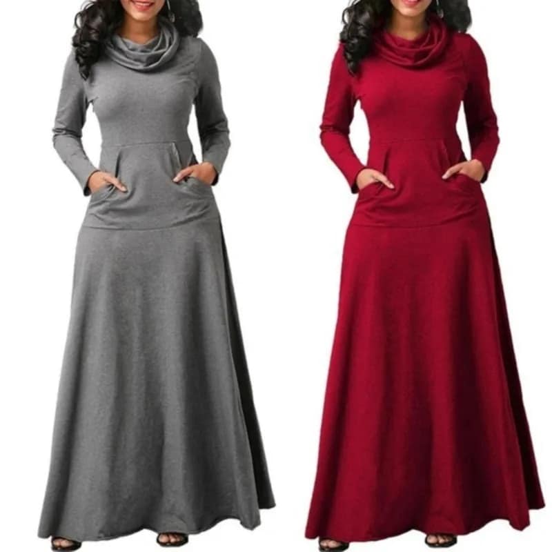 Merlot Red Front Pocket Cowl Neck Maxi Dress